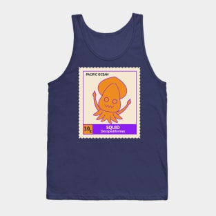 Kawaii Cute Silly Orange Squid, Ocean Stamp Collection, Stamp Collector Tank Top